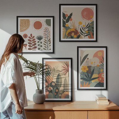 Daugiadalis paveikslas su rėmu Boho augalų šilti raštai