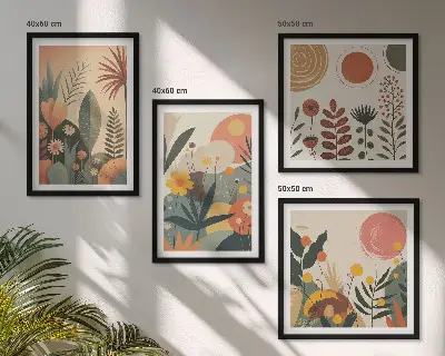 Daugiadalis paveikslas su rėmu boho stiliaus šilti augalų raštai