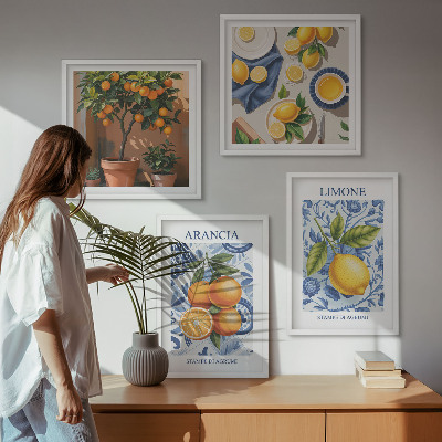 Daugiadalis paveikslas su rėmu Citrusinių vaisių iliustracijos