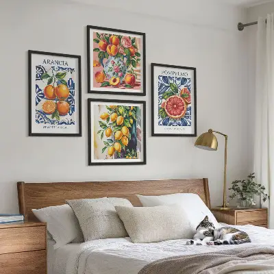 Paveikslų kompozicija ant sienos itališkų citrusinių vaisių mados plakatai