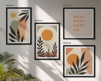 4 paveikslų rinkinys su rėmais Abstraktūs augalų motyvai