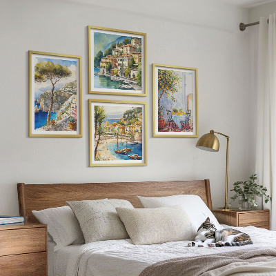 4 paveikslų rinkinys su rėmais Italijos miestų akvarelė