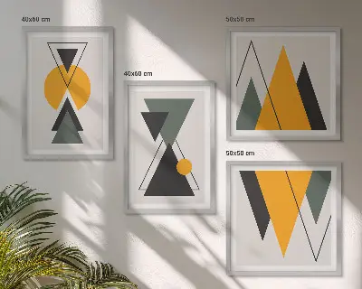 Daugiadalis paveikslas su rėmu abstrakčios geometrijos formų motyvais