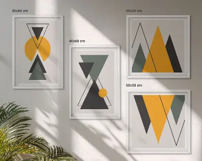 Daugiadalis paveikslas su rėmu abstrakčios geometrijos formų motyvais