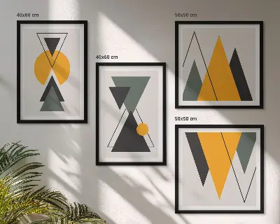 Daugiadalis paveikslas su rėmu abstrakčios geometrijos formų motyvais