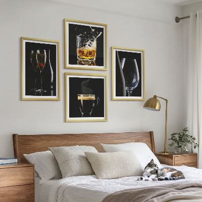 Paveikslų kompozicija ant sienos Viskis, vynas, šampanas, kava, alkoholis