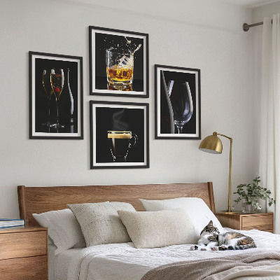 Paveikslų kompozicija ant sienos Viskis, vynas, šampanas, kava, alkoholis