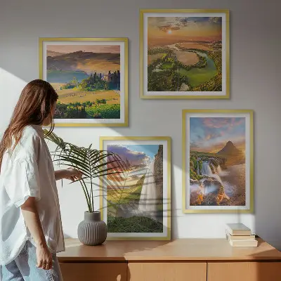 Italijos saulėlydžio vaizdai 4 paveikslų rinkinys su rėmais
