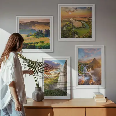 Italijos saulėlydžio vaizdai 4 paveikslų rinkinys su rėmais