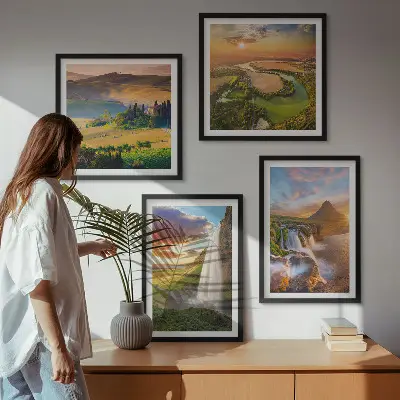 Italijos saulėlydžio vaizdai 4 paveikslų rinkinys su rėmais