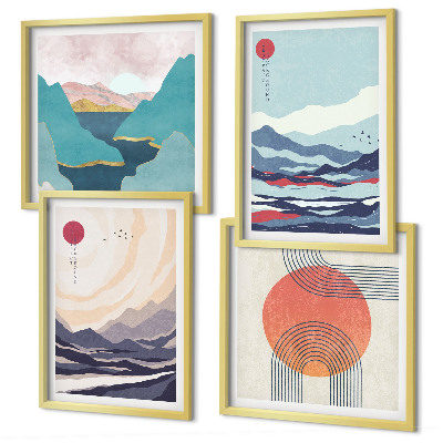 4 paveikslų rinkinys su rėmais Japonijos kalnų peizažai