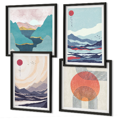 4 paveikslų rinkinys su rėmais Japonijos kalnų peizažai