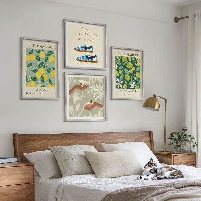 4 paveikslų rinkinys su rėmais Vaisių raštai itališki plakatai