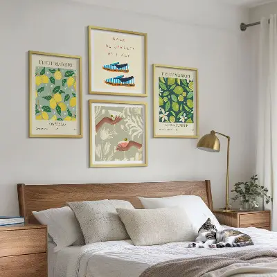 Vaisių raštų itališki plakatai 4 paveikslų rinkinys su rėmais