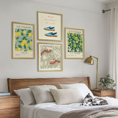 4 paveikslų rinkinys su rėmais Vaisių raštai itališki plakatai