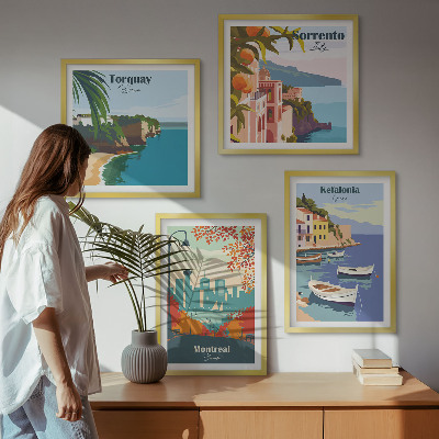 Daugiadalis paveikslas su rėmu Retro vaizdai į miestus visame pasaulyje