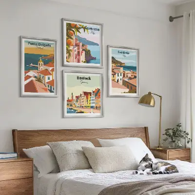 Europos uostų vaizdai 4 paveikslų rinkinys su rėmais