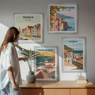 Europos uostų vaizdai 4 paveikslų rinkinys su rėmais