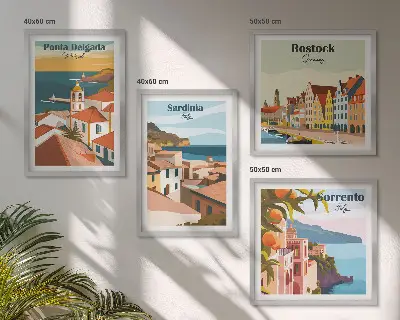 Europos uostų vaizdai 4 paveikslų rinkinys su rėmais