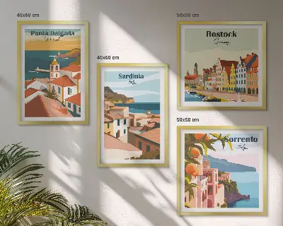 Europos uostų vaizdai 4 paveikslų rinkinys su rėmais