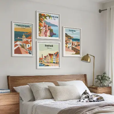 Europos uostų vaizdai 4 paveikslų rinkinys su rėmais