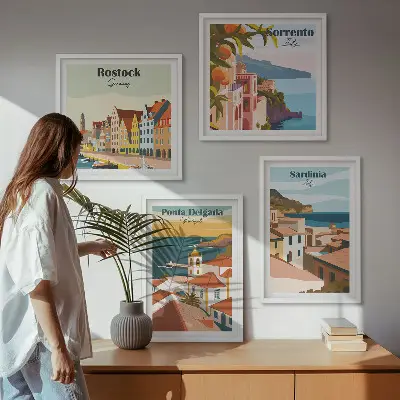 Europos uostų vaizdai 4 paveikslų rinkinys su rėmais