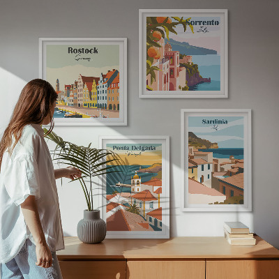4 paveikslų rinkinys su rėmais Europos uostų vaizdai