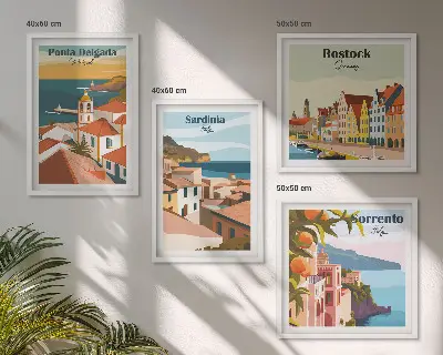 Europos uostų vaizdai 4 paveikslų rinkinys su rėmais