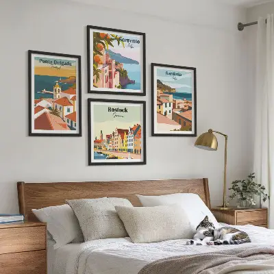 Europos uostų vaizdai 4 paveikslų rinkinys su rėmais