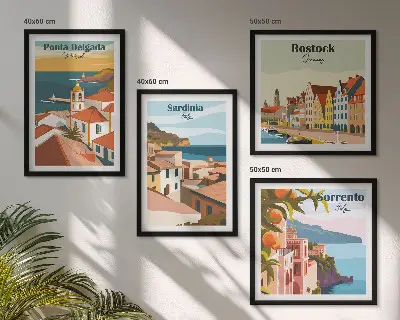 Europos uostų vaizdai 4 paveikslų rinkinys su rėmais