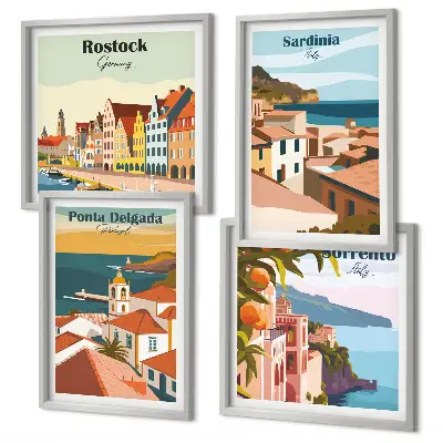 Europos uostų vaizdai 4 paveikslų rinkinys su rėmais