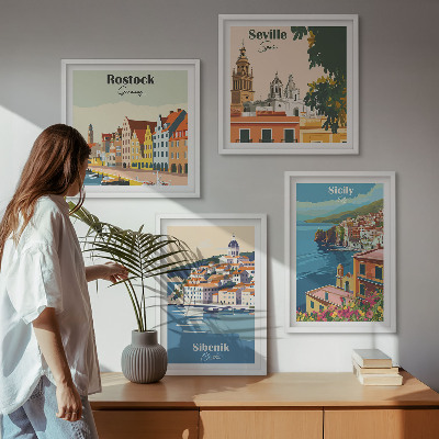 Paveikslų kompozicija ant sienos Europos miestų kraštovaizdžiai