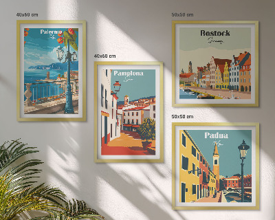 4 paveikslų rinkinys su rėmais Retro miesto iliustracijos