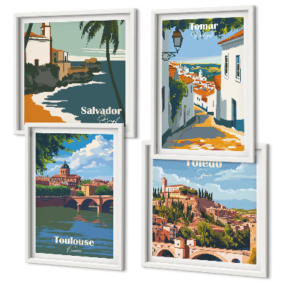 Daugiadalis paveikslas su rėmu Retro miesto grafika