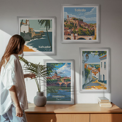 Daugiadalis paveikslas su rėmu Retro miesto grafika