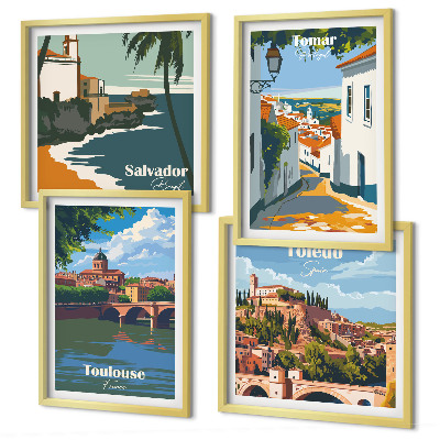 Daugiadalis paveikslas su rėmu Retro miesto grafika