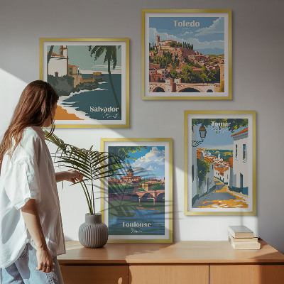 Daugiadalis paveikslas su rėmu Retro miesto grafika