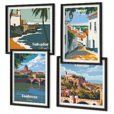 Daugiadalis paveikslas su rėmu Retro miesto grafika