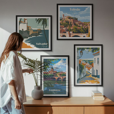 Daugiadalis paveikslas su rėmu Retro miesto grafika