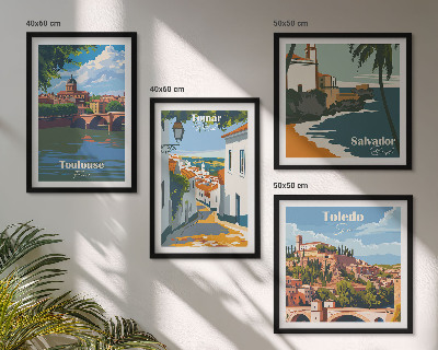Daugiadalis paveikslas su rėmu Retro miesto grafika
