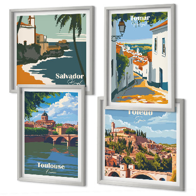Daugiadalis paveikslas su rėmu Retro miesto grafika