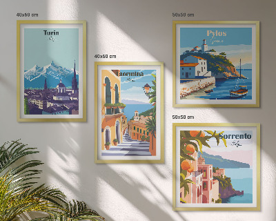 Daugiadalis paveikslas su rėmu Spalvingos retro miestų iliustracijos