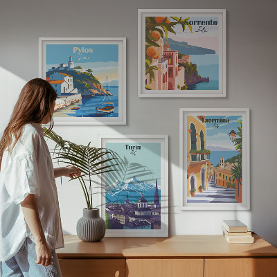 Daugiadalis paveikslas su rėmu Spalvingos retro miestų iliustracijos