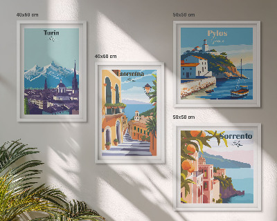 Daugiadalis paveikslas su rėmu Spalvingos retro miestų iliustracijos