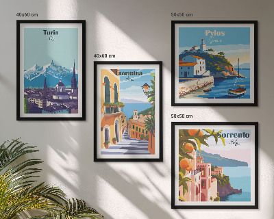 Daugiadalis paveikslas su rėmu Spalvingos retro miestų iliustracijos