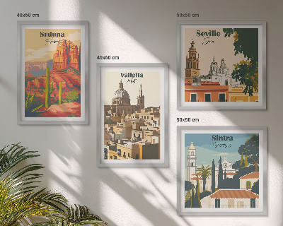 Daugiadalis paveikslas su rėmu Retro miesto peizažai Sedonoje ir Sintroje