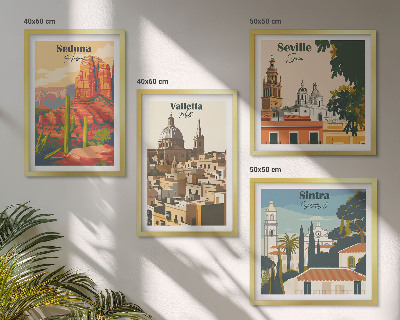 Daugiadalis paveikslas su rėmu Retro miesto peizažai Sedonoje ir Sintroje