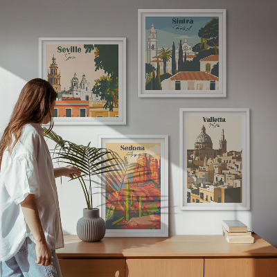 Daugiadalis paveikslas su rėmu Retro miesto peizažai Sedonoje ir Sintroje