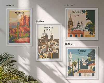 Daugiadalis paveikslas su rėmu Retro miesto peizažai Sedonoje ir Sintroje