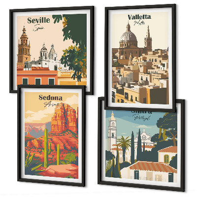 Daugiadalis paveikslas su rėmu Retro miesto peizažai Sedonoje ir Sintroje